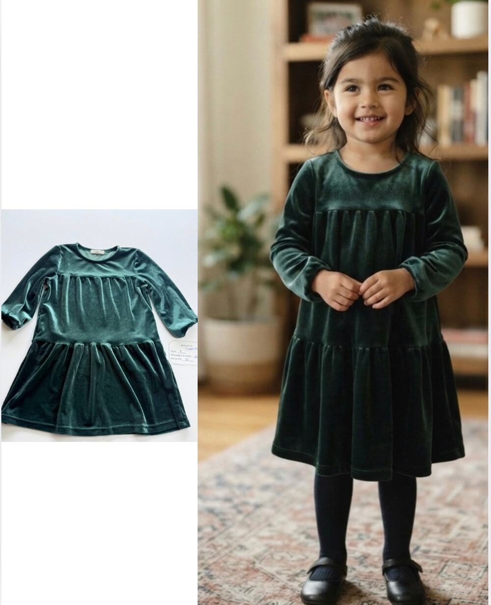 Copper Key Girls Emerald Green Velvet Dress Size 4 Holiday